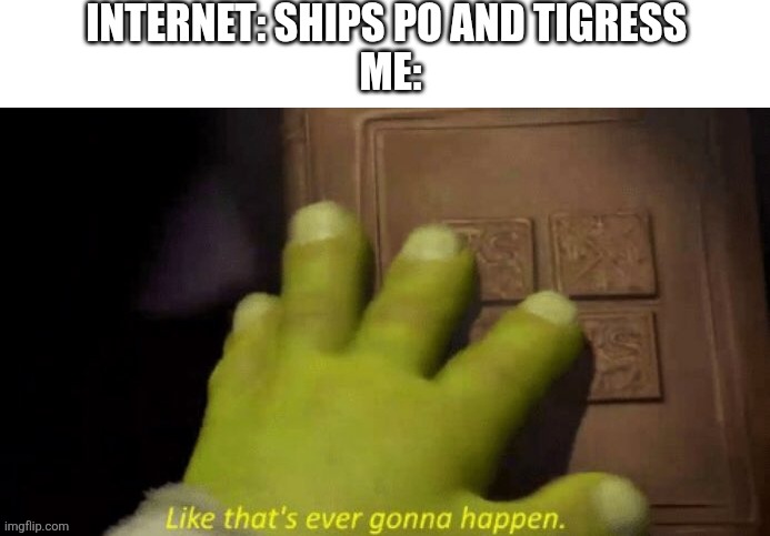 Let's hope this doesn't happen | Internet: Ships Po and Tigress 
Me: | image tagged in like that's ever gonna happen | made w/ Imgflip meme maker