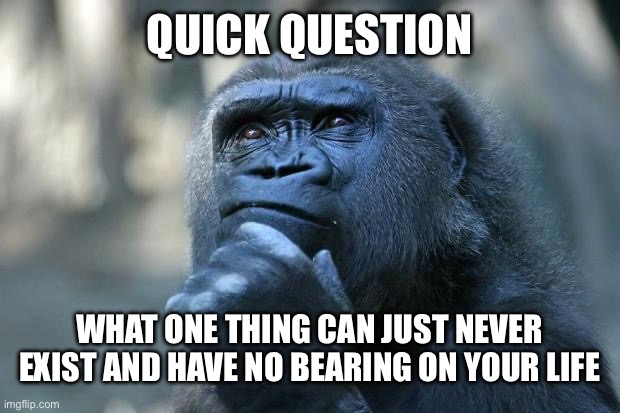 Quick question | Quick question; what one thing can just never exist and have no bearing on your life | image tagged in deep thoughts | made w/ Imgflip meme maker