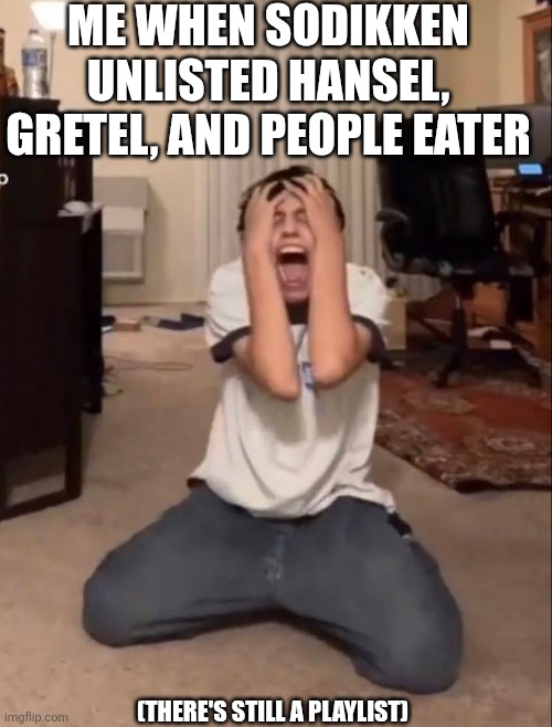 PEOPLE EATER IS MY FAVORITE SODIKKEN SONG | Me when sodikken unlisted Hansel, gretel, and people eater; (There's still a playlist) | image tagged in aaasddhthrne-,sodikken,music,banger,oh wow are you actually reading these tags | made w/ Imgflip meme maker