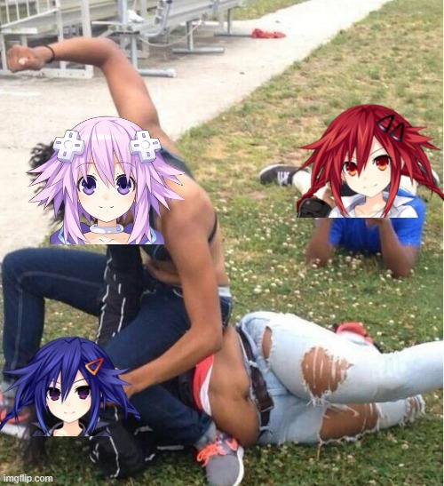 Neptune vs Kurome Ankokuboshi | image tagged in guy recording a fight | made w/ Imgflip meme maker