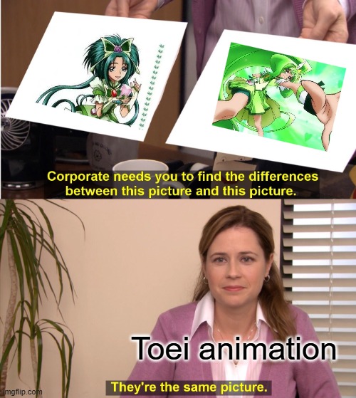 in response to toei's precure st patricks day post | Toei animation | image tagged in memes,they're the same picture,precure | made w/ Imgflip meme maker