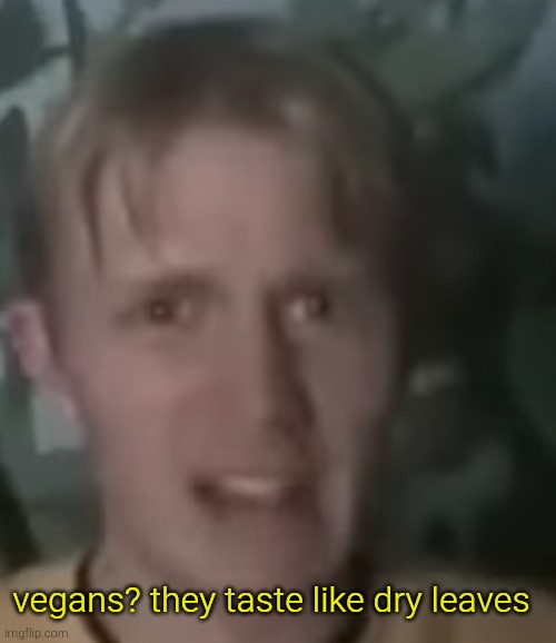 Disgusted | vegans? they taste like dry leaves | image tagged in disgusted | made w/ Imgflip meme maker