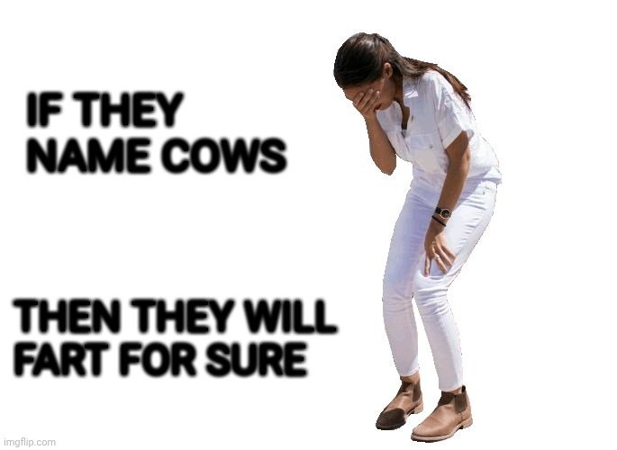 AOC Cries. | If they name cows Then they will fart for sure | image tagged in aoc cries | made w/ Imgflip meme maker