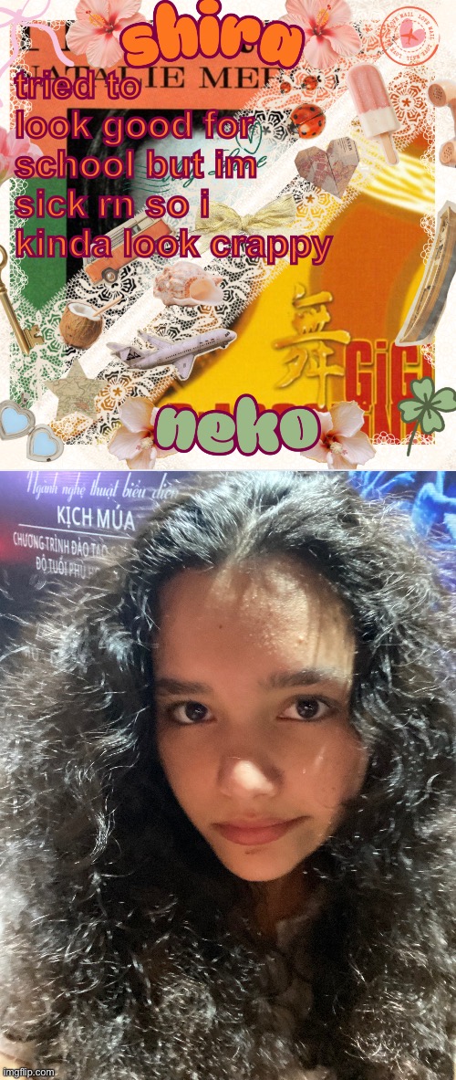 tried to look good for school but im sick rn so i kinda look crappy | image tagged in neko and shira shared temp 3 | made w/ Imgflip meme maker