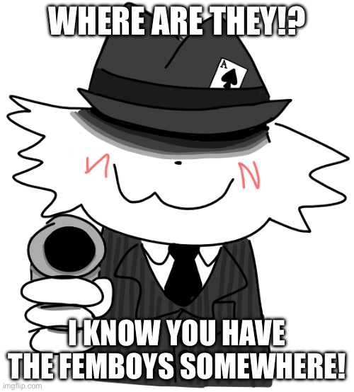 Mafiakisser | Where are they!? I know you have the femboys somewhere! | image tagged in mafiakisser | made w/ Imgflip meme maker