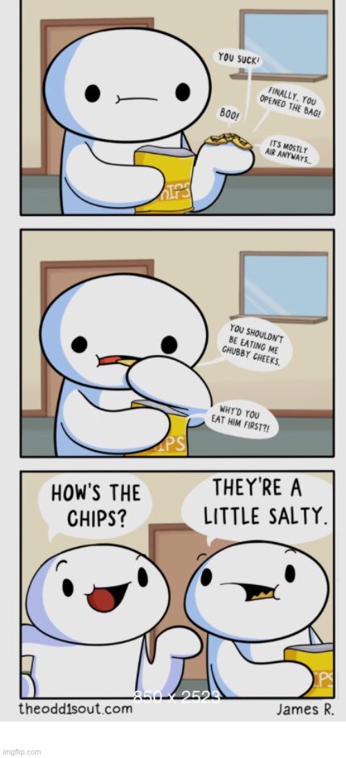 The Odd 1s Out | image tagged in comics,the odd 1s out,snack,chips,salty,insults | made w/ Imgflip meme maker