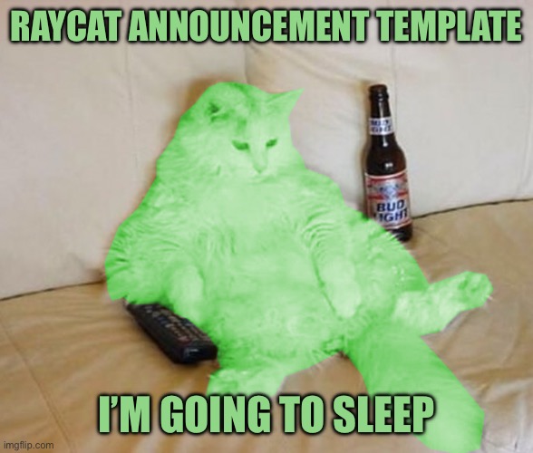 RayCat Chillin' | RayCat announcement template; I’m going to sleep | image tagged in raycat chillin' | made w/ Imgflip meme maker
