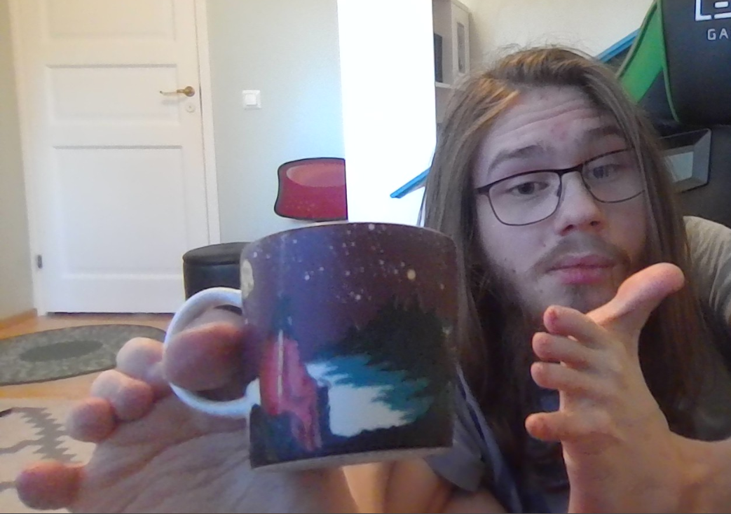 guy holding a mug with a foot meme Blank Meme Template