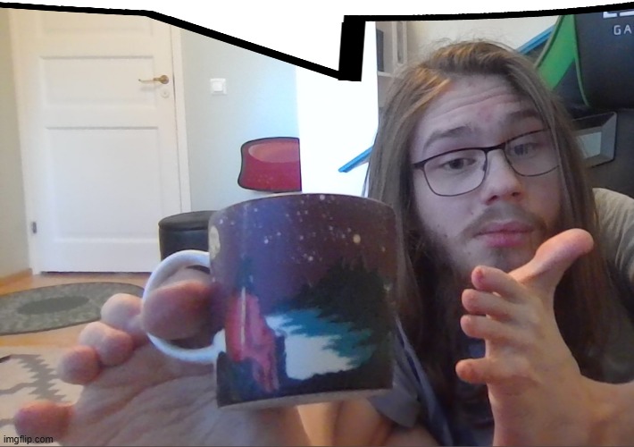 guy holding a mug with a foot speech bubble | image tagged in guy holding a mug with a foot meme | made w/ Imgflip meme maker