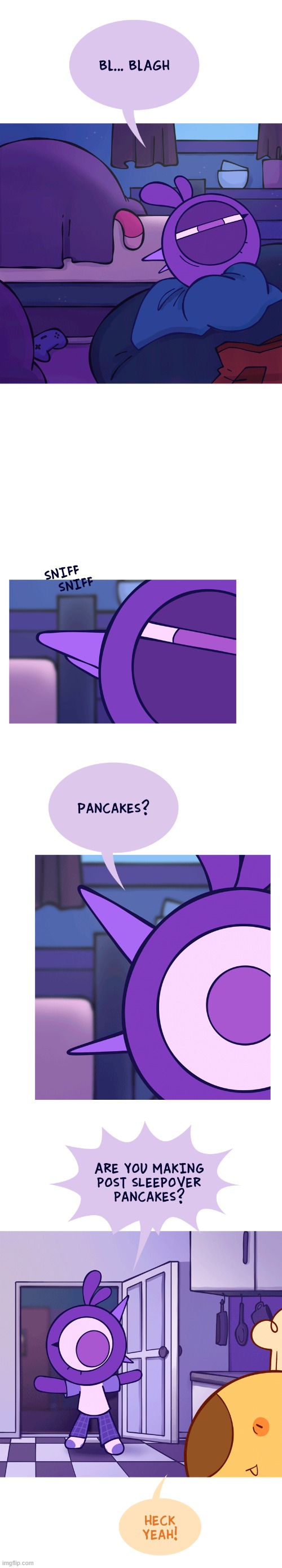 image tagged in bird,sleepover,dog,breakfast,pancakes,heck yeah | made w/ Imgflip meme maker