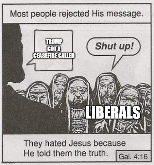 Trump got a ceasefire called Liberals | image tagged in they hated him | made w/ Imgflip meme maker