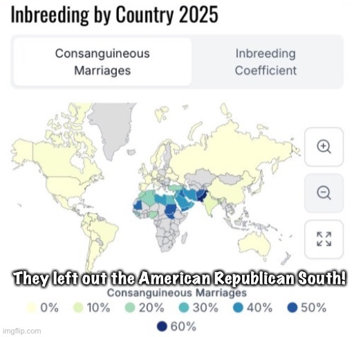 Not quite complete | They left out the American Republican South! | image tagged in inbreeding map | made w/ Imgflip meme maker