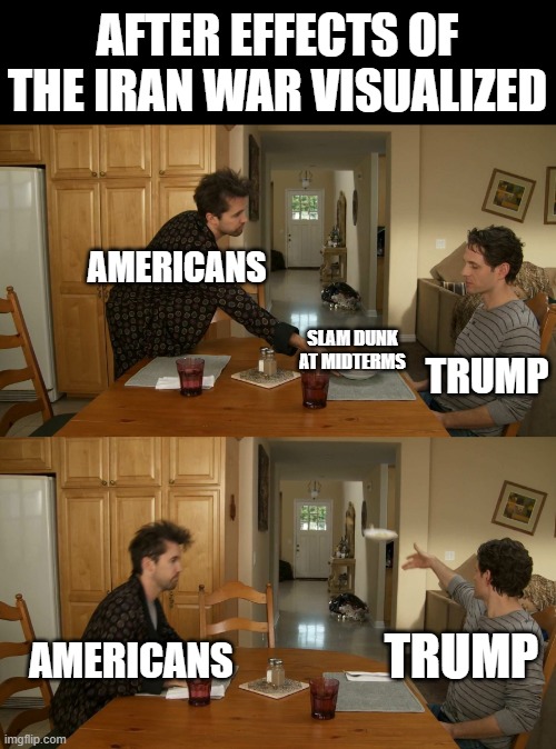 I voted for him but he threw away any GOP chance at the midterms | after effects of the iran war visualized; americans; slam dunk at midterms; trump; americans; trump | image tagged in plate toss,donald trump,iran war,midterms,democrats,republicans | made w/ Imgflip meme maker