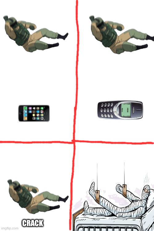 Nokia Nokia | CRACK | image tagged in nokia 3310,fuze elbow dropping a hostage,bruh | made w/ Imgflip meme maker