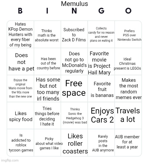Memulus Bingo Blank Meme Template