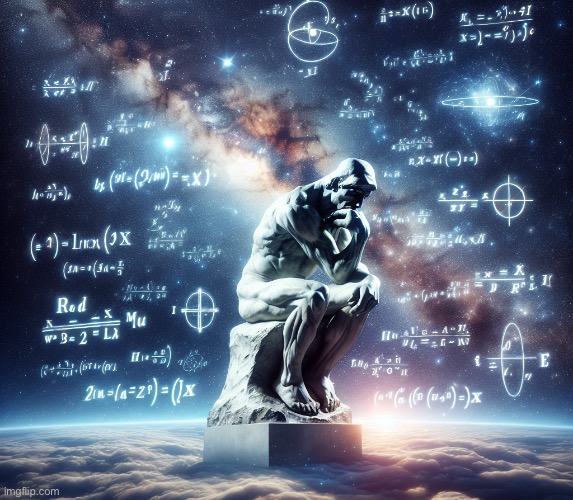 thinker statue in space with math equations | image tagged in thinker statue in space with math equations | made w/ Imgflip meme maker