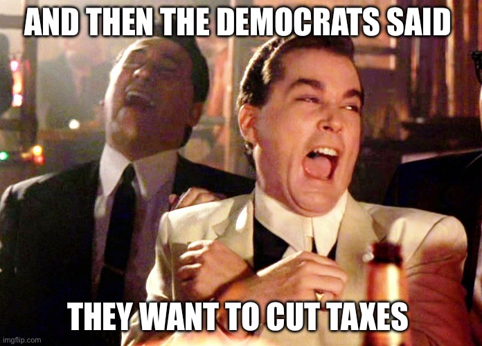 Good Fellas Hilarious | And then the democrats said; They want to cut taxes | image tagged in memes,good fellas hilarious,politics,political meme,taxes,democrats | made w/ Imgflip meme maker