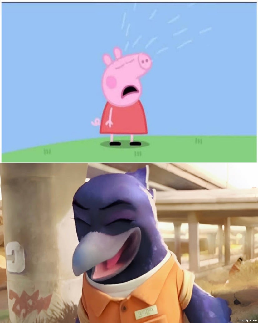 Doom laughing at Peppa pig crying | image tagged in doom laughing at what,deviantart,dreamworks,nick jr,peppa pig,the bad guys | made w/ Imgflip meme maker