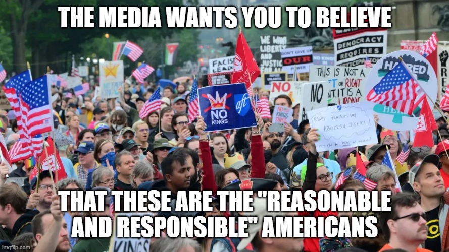 no kings | the media wants you to believe; that these are the "reasonable and responsible" americans | image tagged in no kings | made w/ Imgflip meme maker