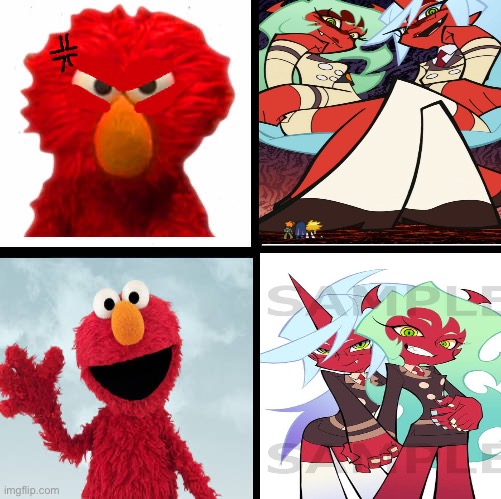 Elmo hates evil 2010 Scanty and Kneesocks but likes the reformed ones from 2025 | image tagged in ruin this fill in meme 102,elmo,drake hotline bling,panty and stocking,sesame street,deviantart | made w/ Imgflip meme maker
