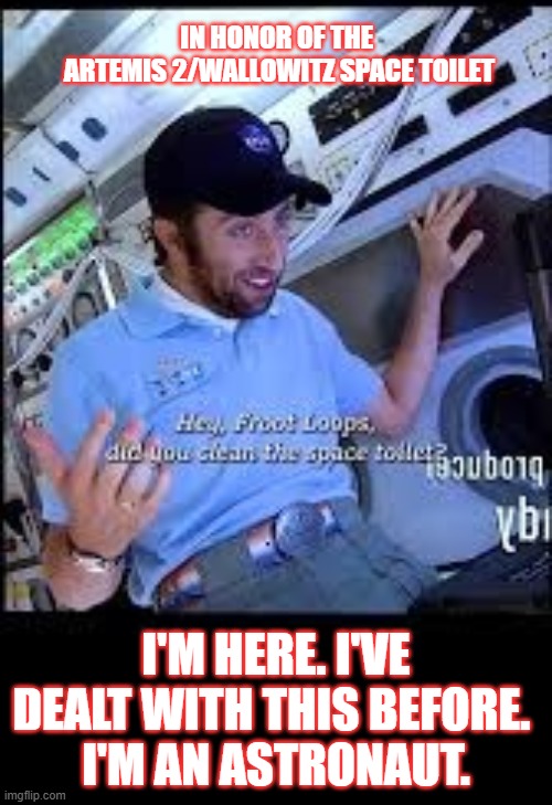 Space Toilet | In honor of the 
Artemis 2/Wallowitz space toilet; I'm here. I've dealt with this before. 
I'm an astronaut. | image tagged in space toilet,wallowitz,artemis 2 | made w/ Imgflip meme maker