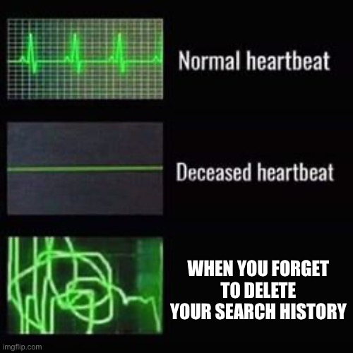 heartbeat rate | When you forget to delete your search history | image tagged in heartbeat rate | made w/ Imgflip meme maker