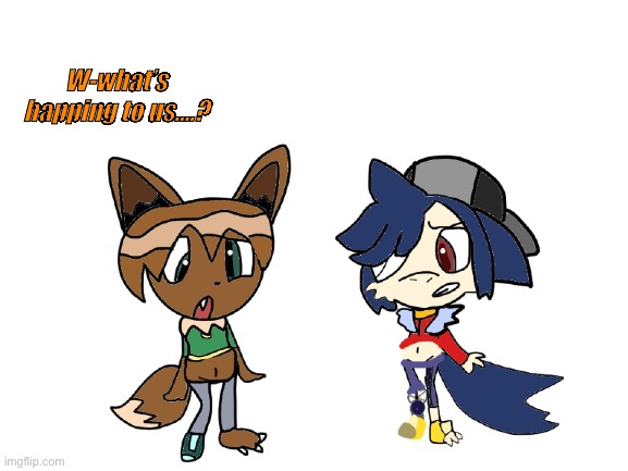 Blake (Weretyphlosion) and Jimmy (WereEevee) weight gain during Transformation (gift for MegaManTummy) | W-what’s happing to us….? | image tagged in blank white template | made w/ Imgflip meme maker