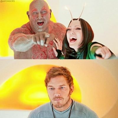 High Quality Drax and Mantis laughing at Quill Blank Meme Template