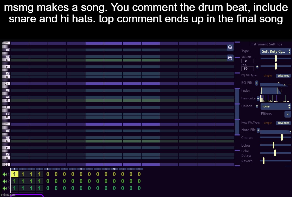 you can like draw over the image or explain it idrk | msmg makes a song. You comment the drum beat, include snare and hi hats. top comment ends up in the final song | made w/ Imgflip meme maker