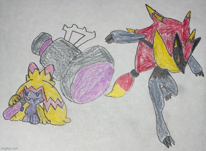 Tinkaton as Solus Prime/ Zoroark as Amalgomous Prime | image tagged in pokemon,transformers,fanart,art | made w/ Imgflip meme maker