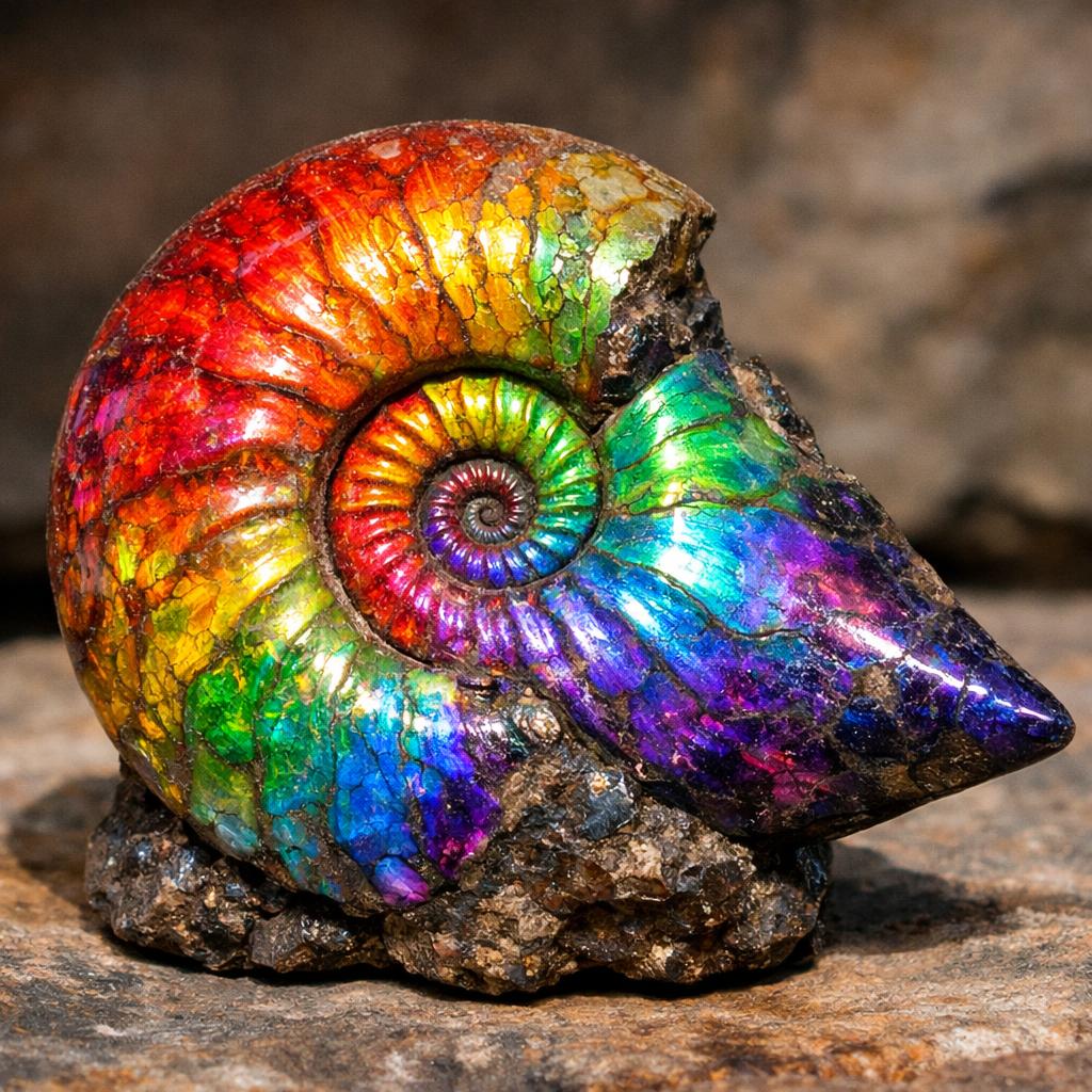 Natural Rainbow Ammonite Fossil Olecranon Conch Crystal Blank Meme Template