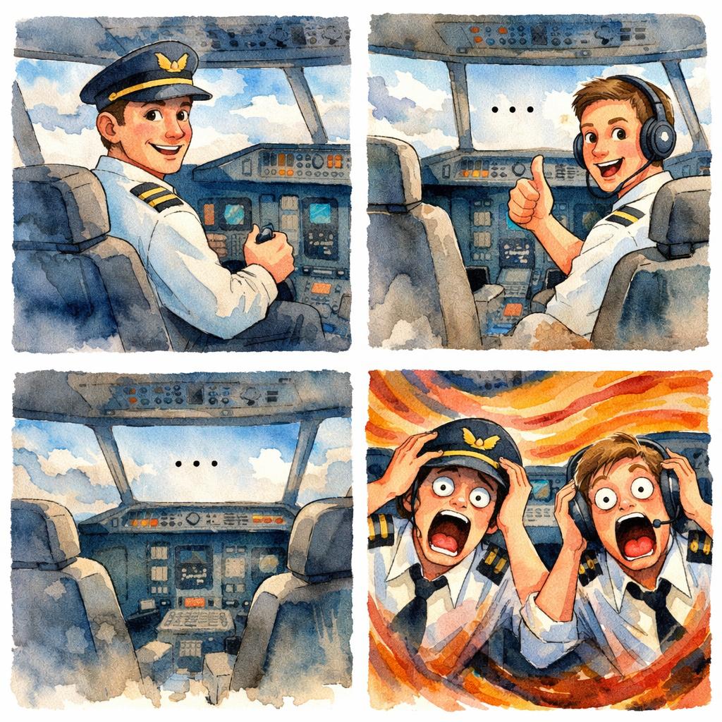 Panel 1: Airplane with pilot. Panel 2: Airplane with co-pilot. P Blank Meme Template