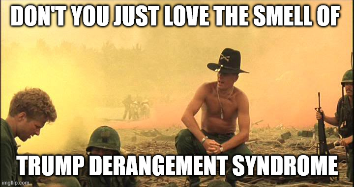Apocalypse Now napalm | Don't you just love the smell of trump derangement syndrome | image tagged in apocalypse now napalm | made w/ Imgflip meme maker