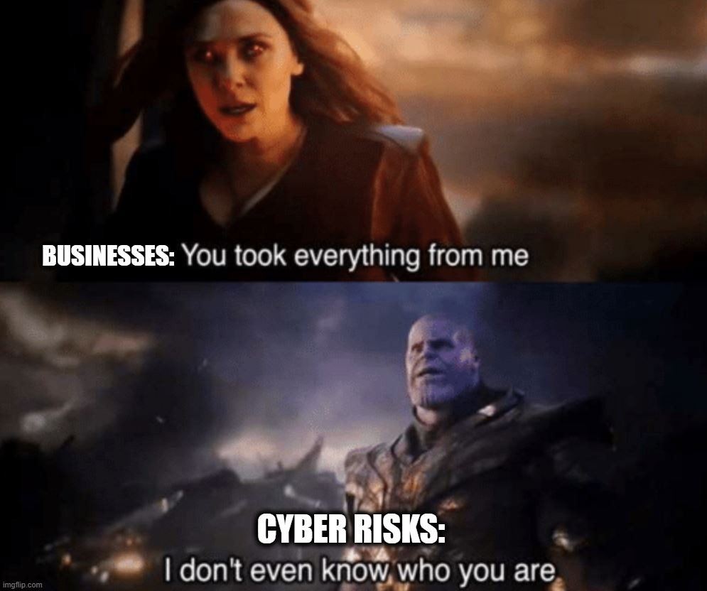 You took everything from me - I don't even know who you are | businesses:; cyber risks: | image tagged in you took everything from me - i don't even know who you are | made w/ Imgflip meme maker