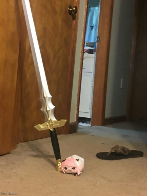 who gave the femboy a comically large sword | image tagged in sword,femboy | made w/ Imgflip meme maker