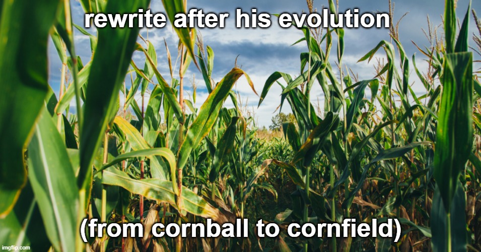 msmg pokemon evolution part 2 | rewrite after his evolution; (from cornball to cornfield) | image tagged in holy cornfield | made w/ Imgflip meme maker