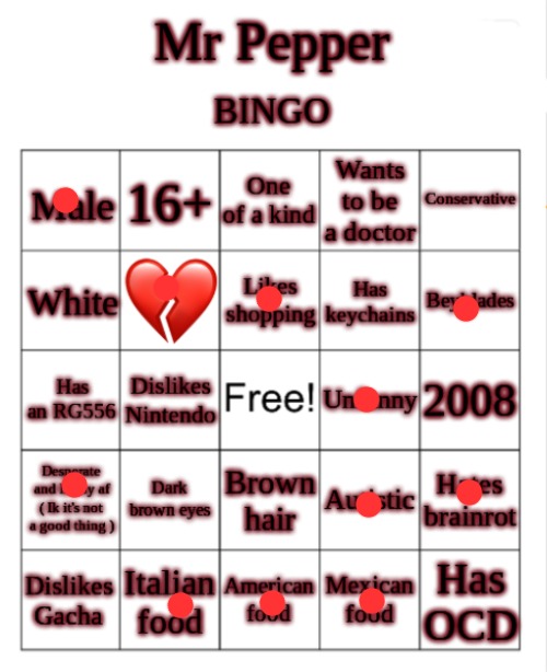 image tagged in mr pepper/dr pepper bingo | made w/ Imgflip meme maker