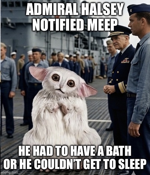 Uncle Albert Admiral Halsey Beep the Meep | Admiral Halsey notified Meep; He had to have a bath or he couldn’t get to sleep | image tagged in doctor who,beep the meep,uncle albert admiral halsey,paul mccartney,misheard lyrics | made w/ Imgflip meme maker