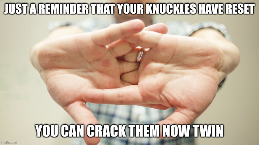 thank me later twin | just a reminder that your knuckles have reset; you can crack them now twin | made w/ Imgflip meme maker