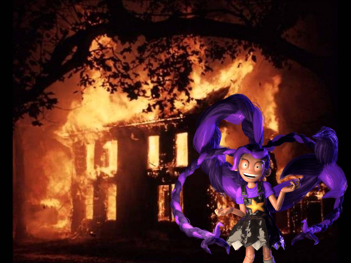 Lily Lovebraids burning the house Blank Meme Template