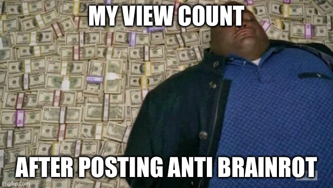 Real on ms memer group | My view count; After posting anti brainrot | image tagged in huell money | made w/ Imgflip meme maker