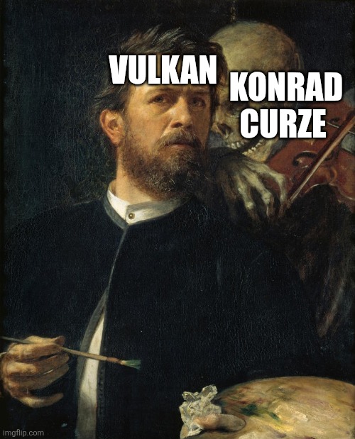 Skeleton Whispering in Man's Ear | Konrad Curze Vulkan | image tagged in skeleton whispering in man's ear | made w/ Imgflip meme maker