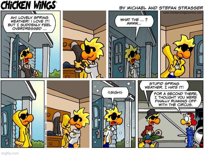 Dressing for Spring | image tagged in comics,chicken wings,spring,weather,unpredictable | made w/ Imgflip meme maker