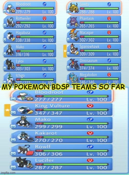 my pokemon bdsp teams so far | my pokemon bdsp teams so far | image tagged in video games,pokemon,pokemon teams,pokemon diamond and pearl,gaming,nintendo | made w/ Imgflip meme maker