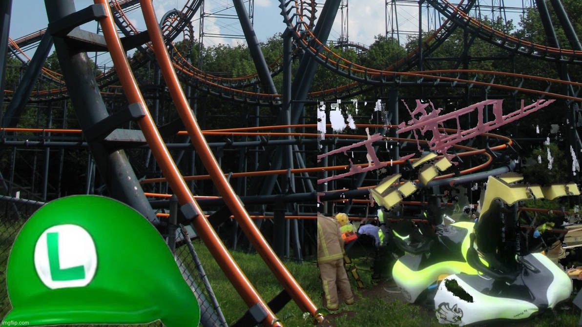 Luigi dies In The Roller Coaster King Islands Vortex Falling Accident.mp3 | image tagged in luigi,wario dies,wario,roller coaster,waluigi,super mario | made w/ Imgflip meme maker