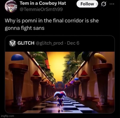 Best meme I’ve seen this week. | image tagged in pomni,sans,the amazing digital circus | made w/ Imgflip meme maker