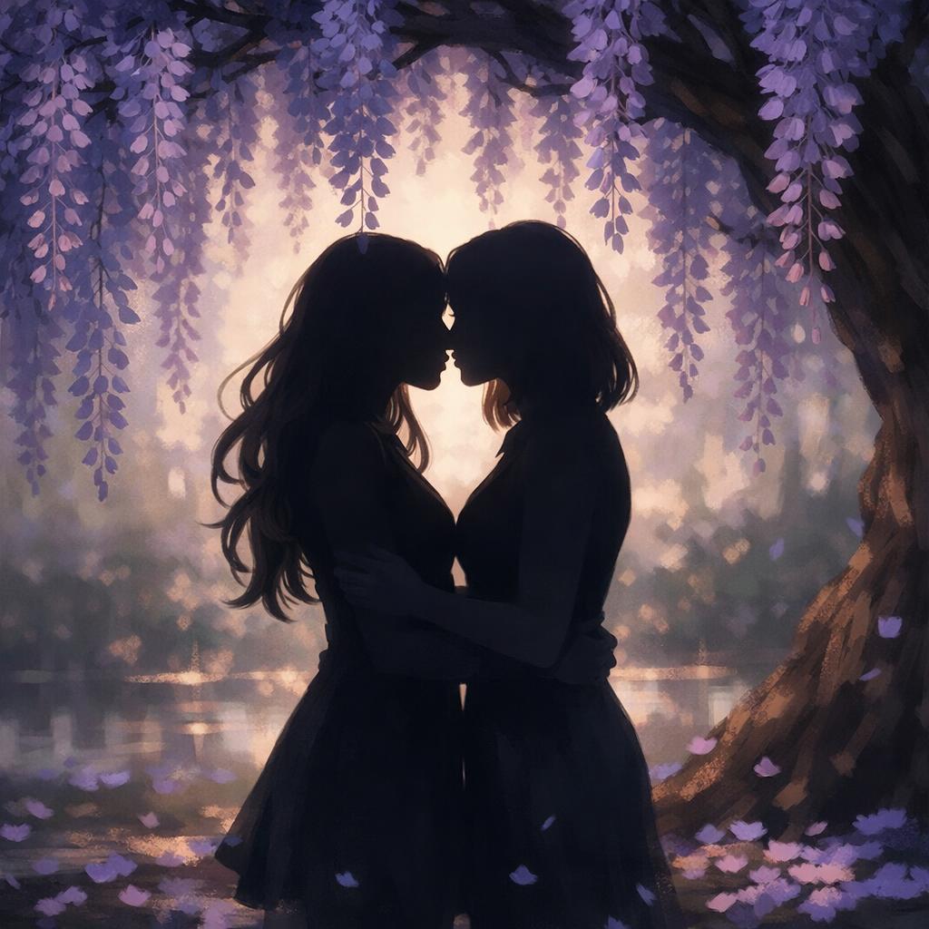 Two Female shadows standing under a wisteria tree close enough t Blank Meme Template