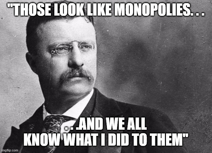 "Those look like monopolies. . . . . .and we all know what I did to them" | image tagged in theodore roosevelt | made w/ Imgflip meme maker