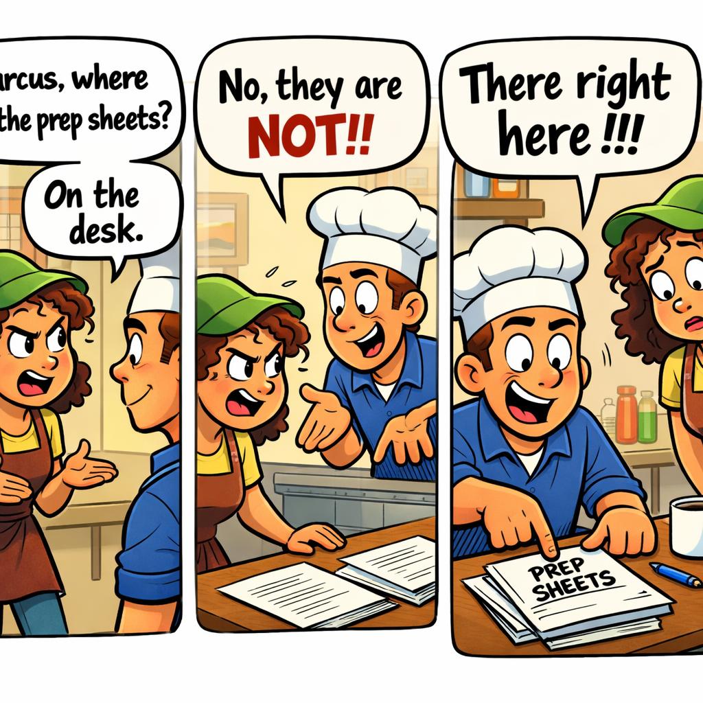 Brenda- Marcus where are the prep sheets? Marcus- on the desk. B Blank Meme Template