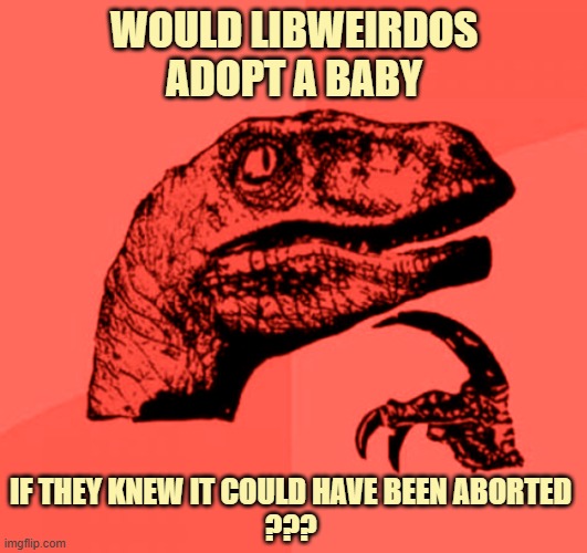 Would Libweirdos
Adopt a Baby if they knew it could have been aborted
??? | image tagged in red philosoraptor | made w/ Imgflip meme maker